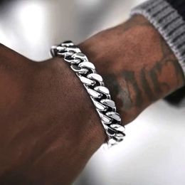 Beaded Bangle 10mm Men's Bracelets Stainless Steel Curb Cuban Link Chain Silver Color Bracelet For men Jewelry 230925