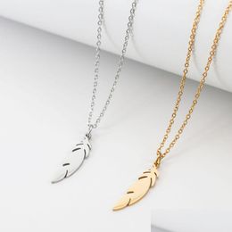 Pendant Necklaces Wholesale Fashion Trendy Stainless Steel Necklace For Women Man Girl Feather Choker Chain Jewellery Collar New Drop De Dhye8