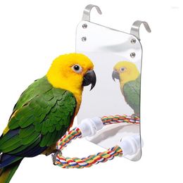 Other Bird Supplies 1Pc Parrot Parakeet Hanging Mirror Bell Play Toy Cage Decoration Accessories Acrylic Pet