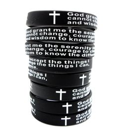 Charm Bracelets 100Pcs Inspirational English Serenity Prayer Sile Christian Men Cross Fashion Wristbands Wholesale God Jewelry Drop De Dhcm5