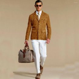 Men's Suits Suede Blazer Elegant Suit Man Dress Single-breasted Modern Customizable Multiple Pockets Lapel Blazers Fashion