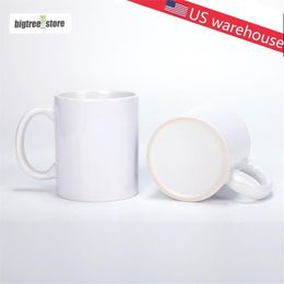 US warehouse 11oz Sublimation Ceramic Mug Handgrip Coffee Mug Blank tumblers Personality DIY Individual box Thermal Transfer White233R
