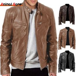 Men's Leather Faux Leather Mens Fashion Leather Jacket Slim Fit Stand Collar PU Jacket Male Anti-wind Motorcycle Lapel Diagonal Zipper Jackets Men 230926