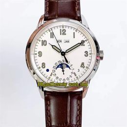 2023 GRF gr5320 324SQ A324 Automatic Mens Watch Moon Phase Perpetual Calendar Cream Dial Stainless Steel Case 40mm Leather Strap S2578