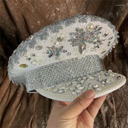 Berets Sequins Captain Hat Shimmering Crystal For DISCO House Cocktail Parties