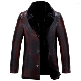 Men's Fur Winter Leather Jacket Men British Style Coat Single Breasted Thick Jackets Casual Trench Oversize 5XL