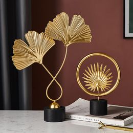 Decorative Objects Figurines Nordic Gold Ginkgo Leaf Crafts Leaves Sculpture Luxury Living Room Decor Home Decoration Accessories Office Desktop 230925