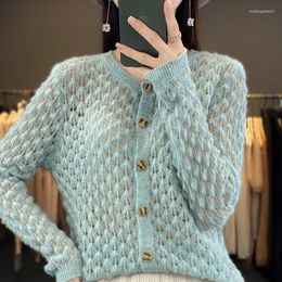 Women's Knits Pure Cashmere Round Neck Hooked Flower Hollow Knitted Sweater Solid Colour Coat Spring/Summer Fashion Casual Top