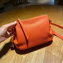 Evening Bags 2023 Orange Blue Colour Shell Shape Flap Bag with Much Interlayer Full Grain Cow Leather Women s Shoulder Crossbody 230926