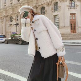 Women's Fur Korean Retro Loose Plus Motorcycle Jacket Imitation Lamb Faux Coat Womens Fashion Casual Jackets 2023 Autumn Winter B48