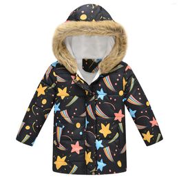 Down Coat Winter Warm Toddler Infant Kids Baby Boys Girls Fashion Long Sleeve Cartoon Printed Hooded Padded Jacket Outwear#g4