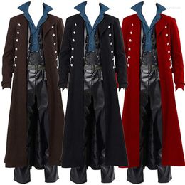 Anime Costumes 2023 Vintage Medieval Steampunk Gothic Black Long Jacket Coat Vampire Cosplay Pirate Halloween Outfit Men's Trenchcoat