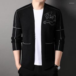 Men's Sweaters Autumn And Winter 2024 Knitted Cardigan Fashion Korean Casual Young Middle-aged Tiger Printed Sweater Coat