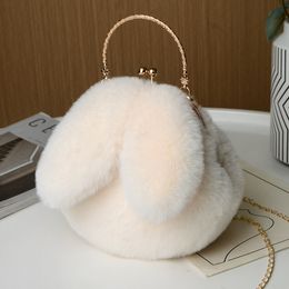 Factory wholesale shoulder bags 10 Colours sweet and lovely rabbit ear handbags soft and comfortable plush chain bag candy-colored metal clip fashion handbag 010#