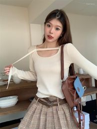 Women's T Shirts GGB4852 Korean 2023 Slim Fit And Fashion Design With Stripe Straps Long Sleeve Knitted Shirt For Women