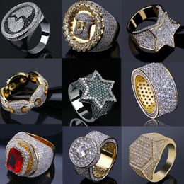 14K Gold Iced Out Rings Mens Hip Hop Jewellery Bling Bling Cool Zirconia Stone Luxury Deisnger Men Hiphop Rings Gifts334t