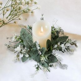 Decorative Flowers Greenery Candle Rings Pillar Wreath For Wedding