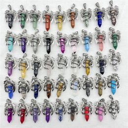 Pendant Necklaces 10pcs Man Pterosaur Dragon Gem Stone Healing Pink Quartz Hexagonal Crystal Vintage Jewellery Making Punk Hip Hop