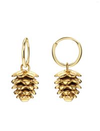 Hoop Earrings 18k Gold Plated Steel Christmas Pinecone For Women 8mm / 10mm 12mm