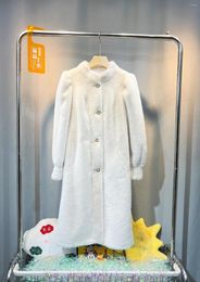 Women's Fur Ultra Long Imitation Mink Velvet Female Overcoat Environmental Protection Single-breasted Stand Collar Winter Jacket Coat