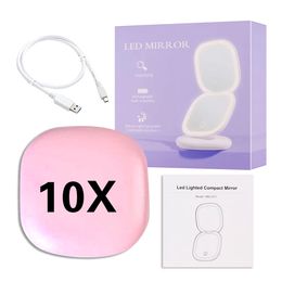 Compact Mirrors Mini Led Makeup Mirror With Light Pocket Portable Travel Pink Black Foldable Cosmetic Small Vanity Mirrors10X Magnifying 230926