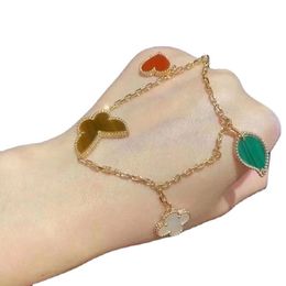 Love Heart Clover Butterfly Luxury Designer Charm Bracelet for Women Girls 18K Gold Sweet Flowers Leaf Chain 15mm Bracelets Jewellery