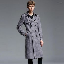 Men's Trench Coats Chamois Mens Outerwear Ultra Long Coat Men 219 Autumn Winter Double Breasted Deerskin Cashmere Overcoat 6XL