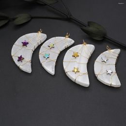 Pendant Necklaces Natural Stone Heal Reiki Moon Shape Selenite Plaster Rock Mineral Charms For Jewelry Making DIY Necklace Accessories