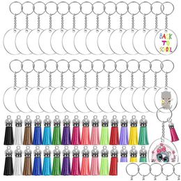 Keychains Lanyards 1 Set Acrylic Clear Circle Blanks Keychain Tassels Keyring Jump Rings For Jewelry Diy Drop Delivery Fashion Accesso Dhsyd