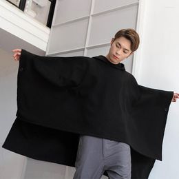 Men's Wool Front Short M-4XL Long Hooded Cloak Jacket Shawl Autumn And Winter Woollen Coat Black Trend Hoodies