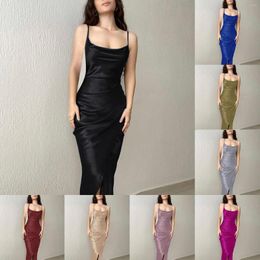 Casual Dresses 2023 Girl Style Sexy Low Breast Satin Split Strap Dress For Woman