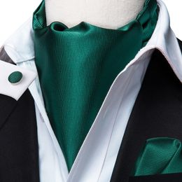 Bow Ties Green Solid Silk Ascot Cravat Tie Scrunch Self British style Gentleman Dress Scarves Ties Wedding Party Ascot Hanky Set Hi-Tie 230922