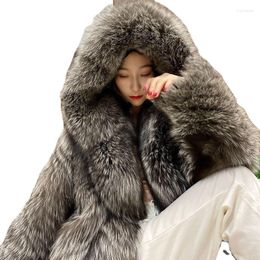 Women's Fur S-9XL Clothing Plus Size Full Leather Coat Hooded Long Windbreaker Young Winter Warm Leisure Overcoat