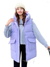 Women's Vests Women Down Cotton Vest Fall Winter Loose Long Waistcoat With Big Pocket Warm Padded Puffer Sleeveless Parkas Jacket