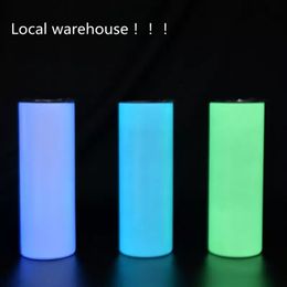 Local warehouse Sublimation Straight Tumbler 20oz Glow in the dark Blank Skinny Tumblers with Luminous paint Vacuum Insulated Heat282n