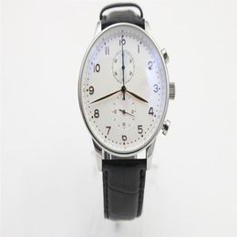 Discount White Dial limited Watch Mens Golden Stainless Pointer Wristwatches Steel Case Black Leather Strap Watches223T