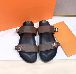 Designer Women Slides Sandal Bom Dia Flat Mule Slipper Patent Canvas Men Beach Rubber Soles Summer Flip Flops with box size 35-46