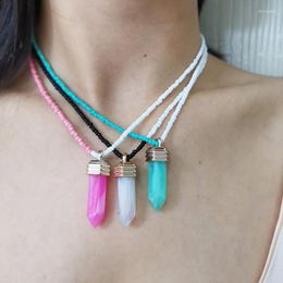 Choker HC Bohemian Colourful Beaded Chain Short Collar Statement Resin Pendant Punk Necklace Simple Seed Beads Strand