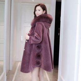 Women's Fur 2023 Granular Sheep Sheared Fleece Coat For Mid Length Winter One Piece Hooded High Grade Loose Comfortable