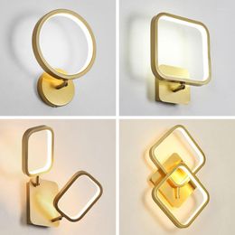 Wall Lamp Modern Round Square Gold LED Lights Geometric Shape Rotatable For Bedroom Study Living Room Home Indoor Fixtures