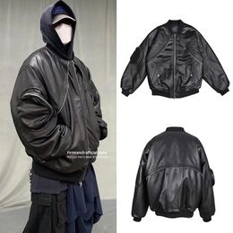 Men's Leather Faux Firmranch Winter Archive Fashion Black PU Motorcycle Jackets For Men Women Thick Bomber Coat With Curved Zipper Design 230925