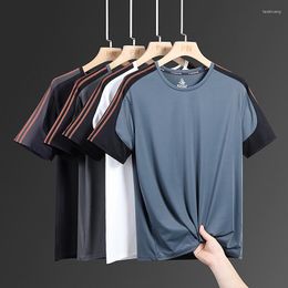 Men's T Shirts Fashion Summer Breathable Ice Silk T-Shirt Vest Sports Short Sleeve High Elastic Mesh O-neck Quick Dry Tees