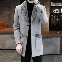 Men's Trench Coats Autumn Winter Business Casual Classic Velvet Warm Woollen Slim Solid Colour Windbreaker Long Jackets for men chaquetas 230925