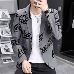 Men Blazer Suit Jacket High Quality Letter Printing Blazer Slim Fit Korean Trend Fashion 2022 Autumn New Streetwear Men Clothing