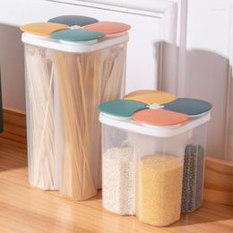 Storage Bottles Kitchen Grain Box Food Containers Rice Noodle Dispenser 4 Grid Tank Sealed Moisture Proof Cereals