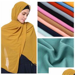 Hijabs 39 Solid Colors Muslin Hijab Chiffon Veil For Woman Fashion Bubble Headscarf Islam Malay Indonesian Womens Turban Shawls Drop D Dhr1K