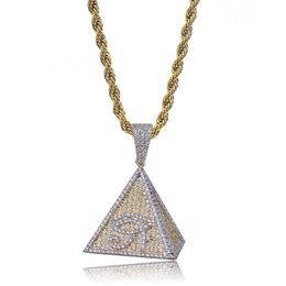 Hip Hop Iced Out Gold Colour Plated Egyptian Pyramid Eye of Horus Pendant Necklace Micro Paved CZ Chram Jewelry229M