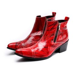 Italian Increase Height Red Wedding Shoes Fashion Zipper Pointed Toe Ankle Boots Elegant Man Real Leather Work Boots