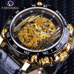 Forsining Großes Zifferblatt Steampunk-Design Luxus Golden Gear Bewegung Männer Kreative durchbrochene Uhren Automatische mechanische Armbanduhren273x