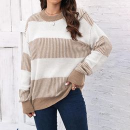 Women's Sweaters Sweater Autumn Polo Large O Neck Striped Knit Loose Pullover Office Lady Long Sleeve Oversized